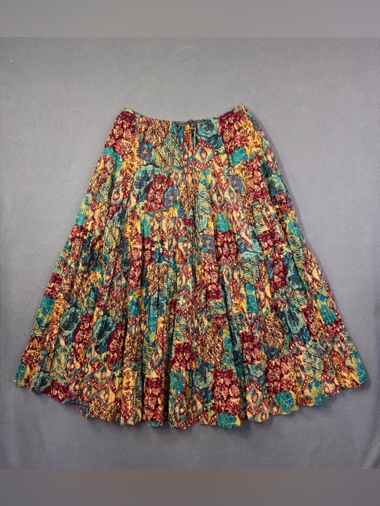 Koret Dresses & Skirts - Vintage Y2K Boho Patchwork Pleated Midi Skirt, Ruffle Tiered 100% Cotton, 1X
